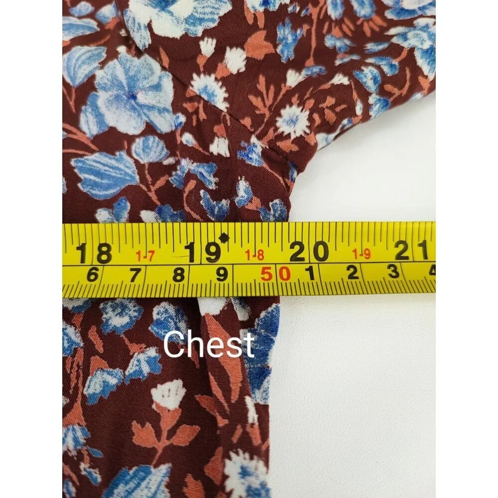 Madewell Woodland Women’s Size M Midi Dress Brown Floral Tiered Long Sleeve
